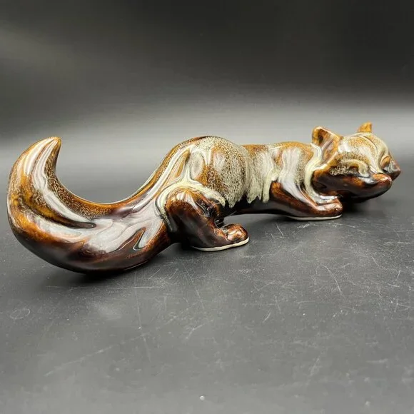 Vintage Art Pottery Fox Figurine Brown Drip Glaze Handcrafted Ceramic Sculpture - Picture 3 of 12